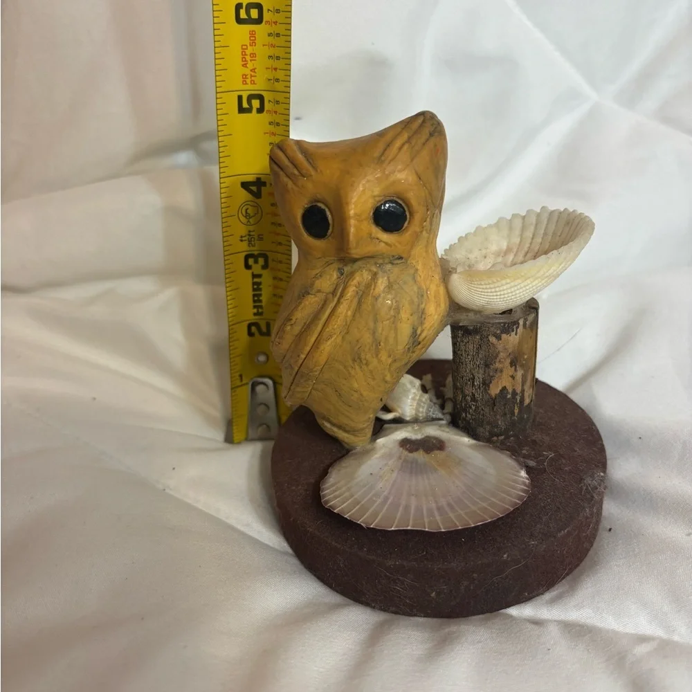 Handcrafted Owl and Seashell Art Piece - Brown and Cream